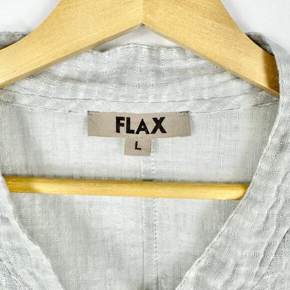 Flax Women's 100% Linen Button Down Tunic Dress Large Light Gray Lagenlook - Picture 2 of 12